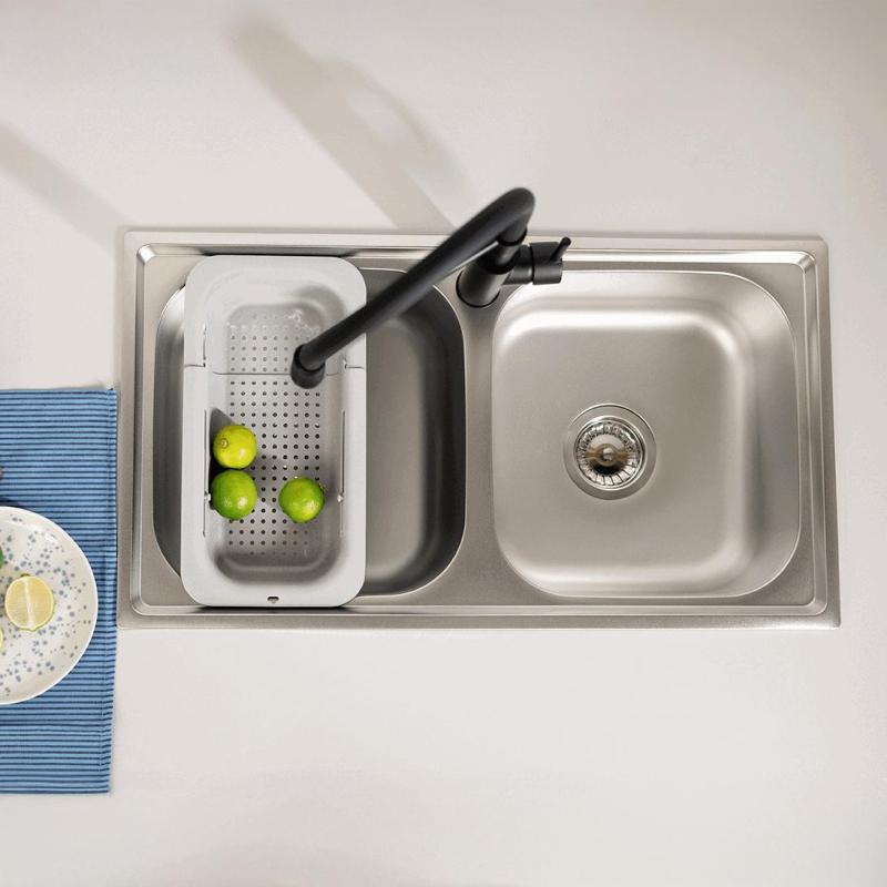 Ausmann Basic διπλός επιφανειακός νεροχύτης από ανοξείδωτο ατσάλι 78x43 cm με σιφόν 1208956995