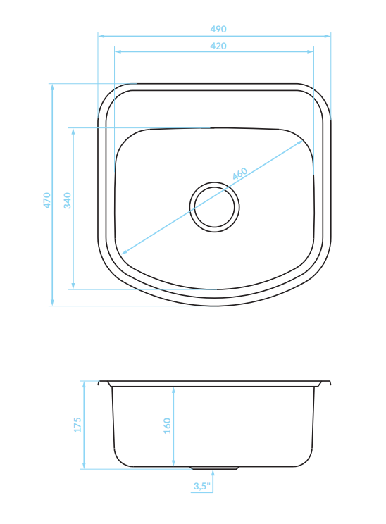 Ausmann Basic ανοξείδωτος εντοιχιζόμενος νεροχύτης 49x47 cm με χώρο για μπαταρία, συμπεριλαμβανομένου σιφονιού 1208956997.