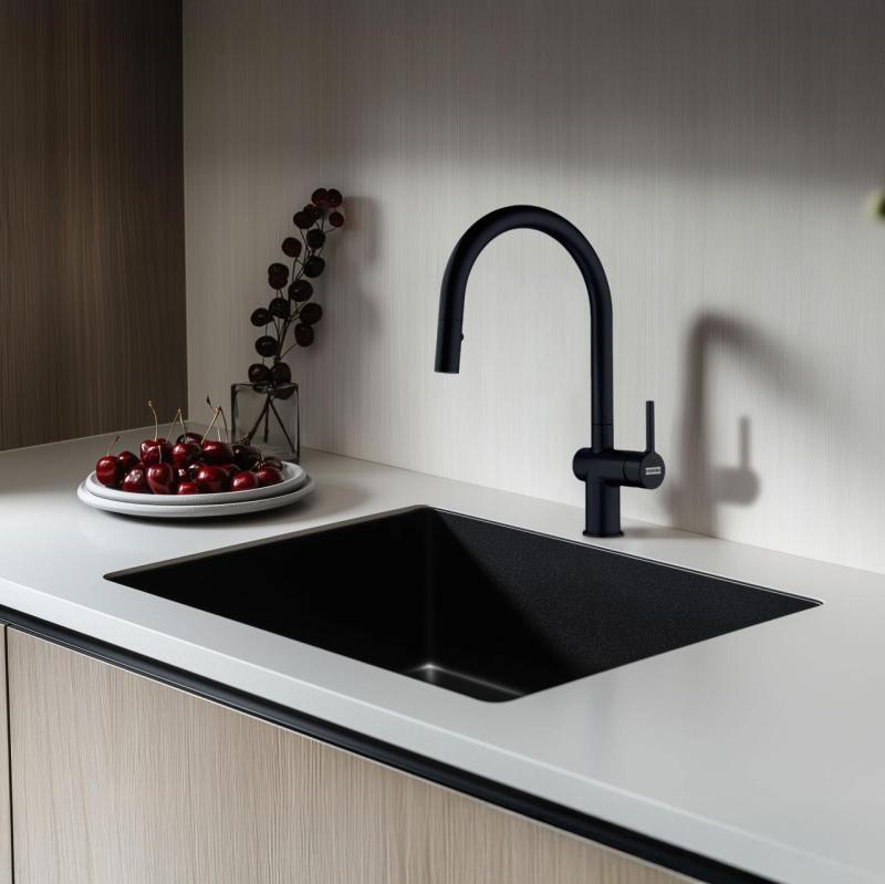 Φράνκε Active J μαύρη ματ κουζίνα βρύση με αποσπώμενο ψεκαστήρα 115.0653.404