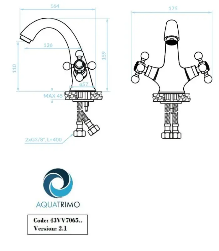 AquaTrimo Vivaldi κλασική χρωμέ μπαταρία νιπτήρα με βαλβίδα νιπτήρα 43VV7065CM