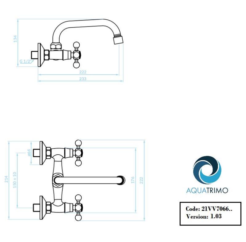 ΑκουαΤρίμο Βιβάλντι κλασική κουζίνα επιτοίχια βρύση άνω έξοδος χρώμιο 21VV7066CM
