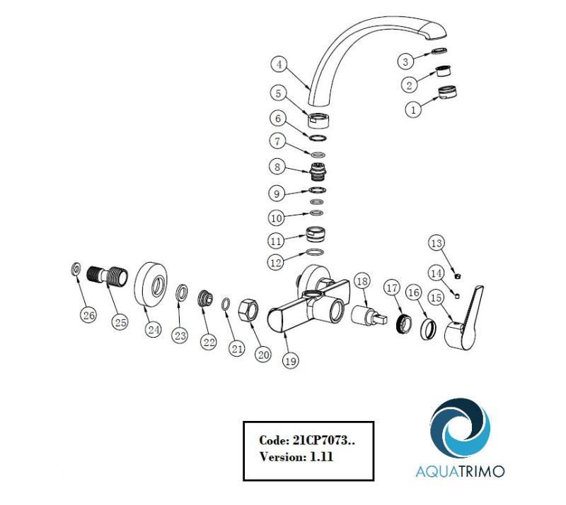 AquaTrimo Chopin κουζίνα τοίχου βρύση με άνω ροή μαύρο ματ 21CP7073SW
