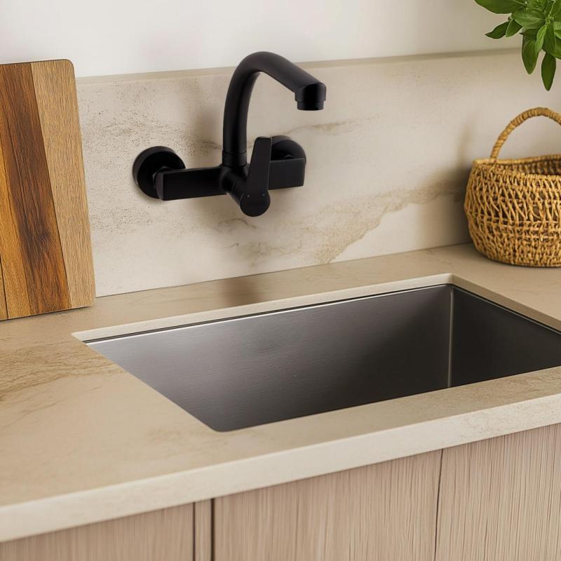 AquaTrimo Chopin κουζίνα τοίχου βρύση με άνω ροή μαύρο ματ 21CP7073SW