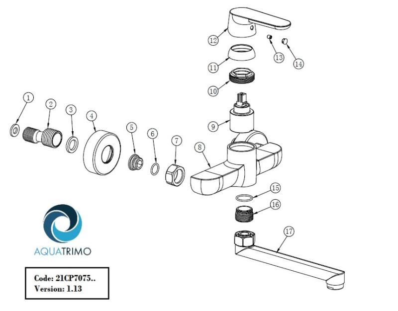 ΑκουαΤρίμο Chopin μαύρη επιτοίχια βρύση με κάτω ροή 235mm 21CP7075SW