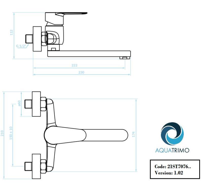 AquaTrimo Schubert μονόχειρη κουζίνας βρύση τοίχου χρώμιο 21ST7076CM