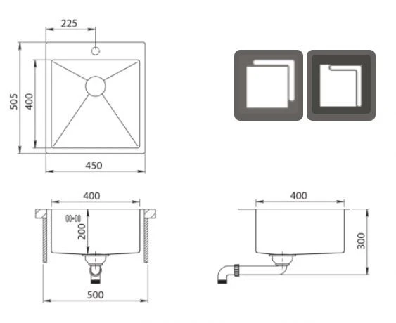 Αούσμαν Ή Μπλε ανοξείδωτος νεροχύτης 45x50cm επιτραπέζια και χωνευτή εγκατάσταση με τρύπα για μπαταρία 1208957117.