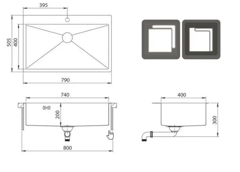 Ausmann Oder Blue μεγάλο ανοξείδωτο νεροχύτη 79x50cm επίπεδη κατασκευή και επιφανειακή εγκατάσταση με οπή για βρύση 1208957119