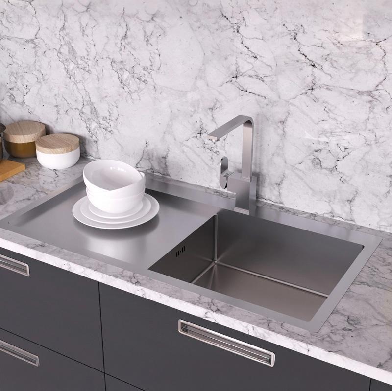 Ausmann Oder Blue μεγάλο ανοξείδωτο νεροχύτη 100x51cm επίπεδη κατασκευή και επιφανειακή εγκατάσταση με αποστραγγιστικό τμήμα 1208957123