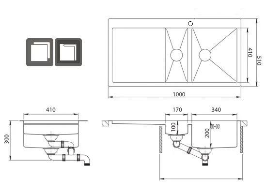 Ausmann Oder Blue 1,5 ανοξείδωτο νεροχύτη 100x51cm επίπεδη κατασκευή και επικαθήμενη με στραγγιστικό μέρος 1208957127