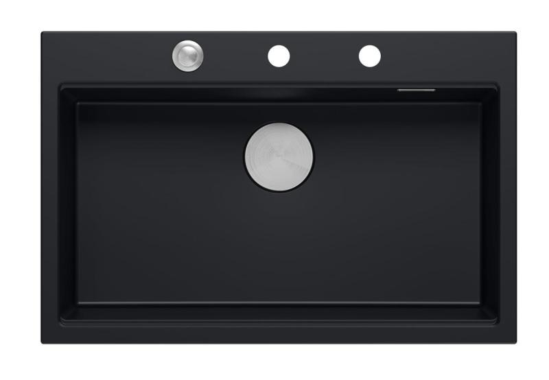 Quadri μαύρος ματ σκληρός γρανίτης νεροχύτης επιφάνειας 76x50cm με αξεσουάρ 1208957201
