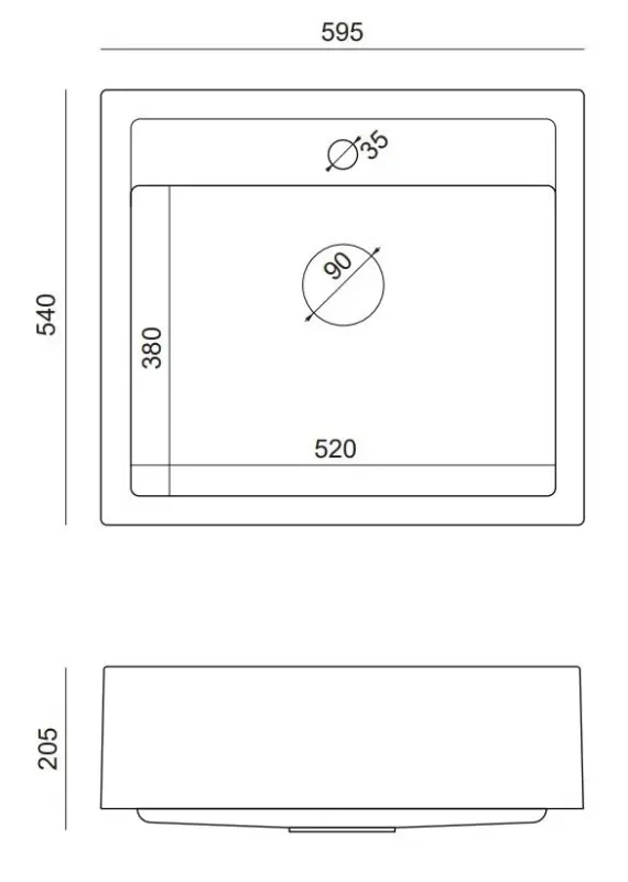 Quadri Farmhouse αγροτική νεροχύτης γρανίτη για τοποθέτηση ή επάνω, μαύρο ματ 595x540mm 1208957208