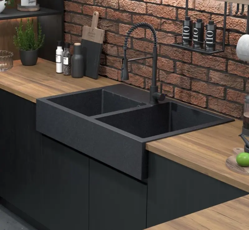 Quadri Minister Double Sink Farmhouse sink matt black country model 90x62cm 1208957210