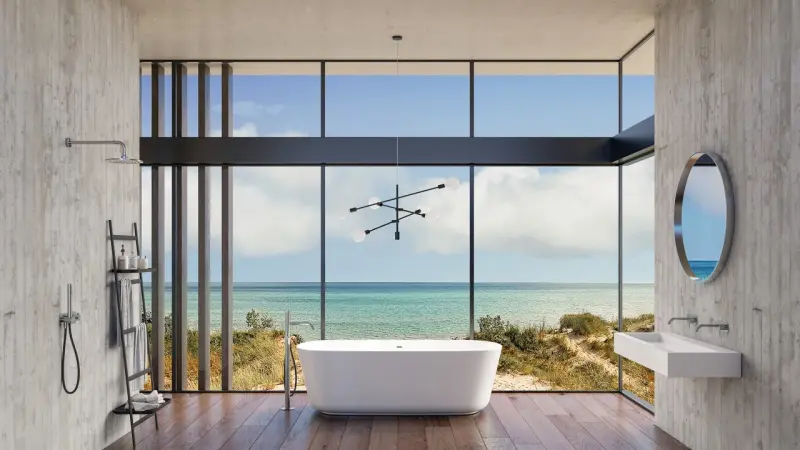 AquaTrimo Acciaio ανεξάρτητη βρύση μπάνιου με χειροκίνητο ντους από ανοξείδωτο χάλυβα 1208957285