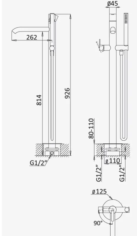 AquaTrimo Acciaio ανεξάρτητη βρύση μπάνιου με χειροκίνητο ντους από ανοξείδωτο χάλυβα 1208957285