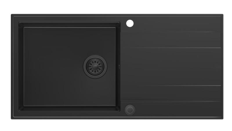 Quadri Luton μαύρος γρανιτένιος εντοιχισμένος νεροχύτης με επιφάνεια αποστράγγισης, αναστρέψιμος 100x50cm με μαύρο πώμα 1208957323