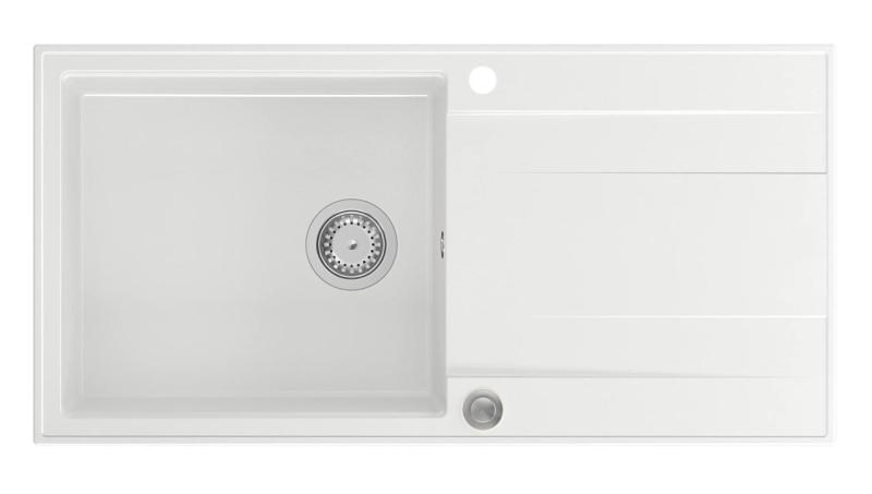 Quadri Luton λευκός γρανιτένιος εντοιχισμένος νεροχύτης με επιφάνεια στραγγίσματος, αναστρέψιμος 100x50cm με ανοξείδωτο ατσάλι βύσμα 1208957324