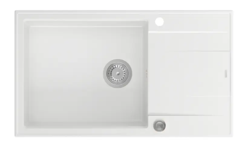 Quadri Luton λευκός γρανίτης μεγάλος εντοιχισμένος νεροχύτης με επιφάνεια αποστράγγισης, αναστρέψιμος, 86x50cm με ανοξείδωτο πώμα 1208957325.