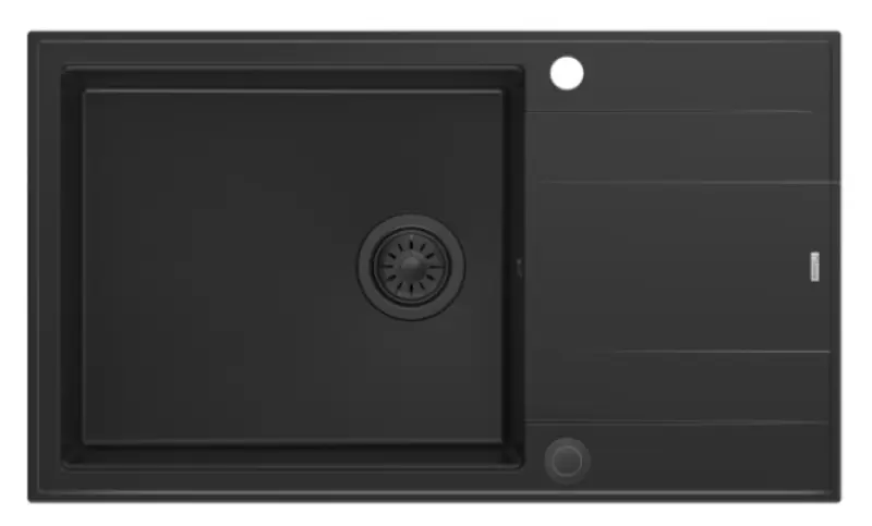 Quadri Luton μαύρος γρανίτης μεγάλος επιφανειακός νεροχύτης με αποστραγγιστική επιφάνεια αναστρέψιμος 86x50cm με μαύρο πώμα 1208957326