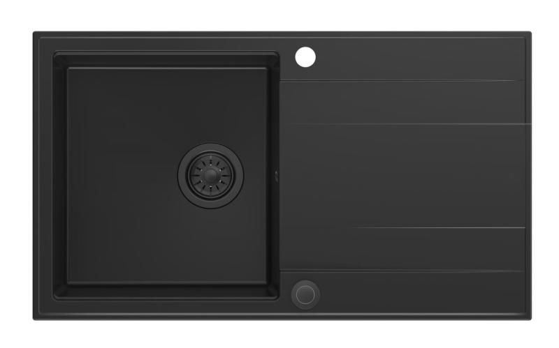 Quadri Luton μαύρος γρανιτένιος εντοιχισμένος νεροχύτης με επιφάνεια αποστράγγισης, αναστρέψιμος 86x50cm με μαύρη τάπα 1208957327.