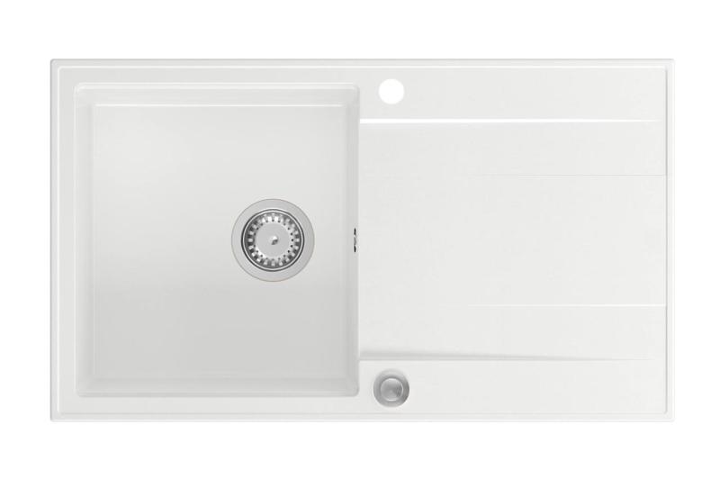 Quadri Luton λευκός γρανίτης ενσωματωμένος νεροχύτης με αποστραγγιστική επιφάνεια, αναστρέψιμος 86x50cm με ανοξείδωτο ατσάλι βαλβίδα 1208957328