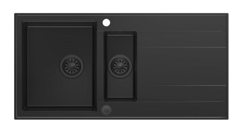 Quadri Luton μαύρος γρανιτένιος νεροχύτης επιφάνειας 1,5 γούρνας με επιφάνεια αποστράγγισης αναστρέψιμος 100x50cm με μαύρο πώμα 1208957329