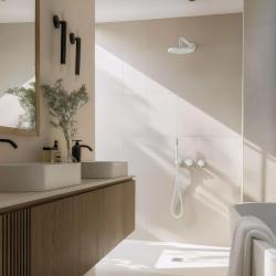 Waterevolution Flow ενσωματωμένο σετ ντους ματ λευκό με θερμοστάτη ντους βροχής και χειροκίνητο ντους 1208957344