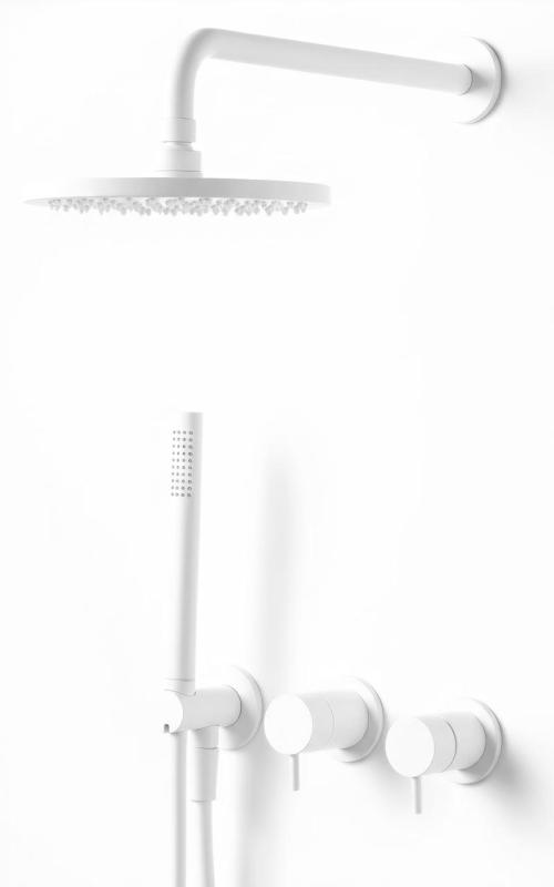 Waterevolution Flow ενσωματωμένο σετ ντους ματ λευκό με θερμοστάτη ντους βροχής και χειροκίνητο ντους 1208957344
