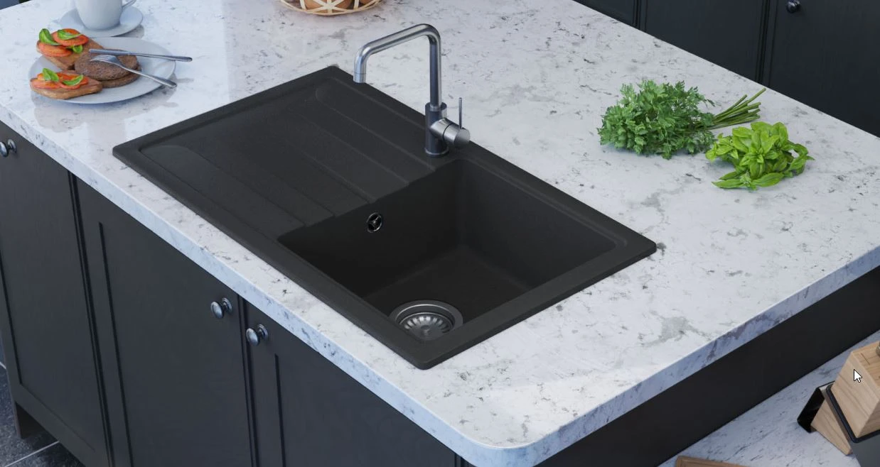 GranitMy Smart εξαιρετικά ρηχός επιτραπέζιος νεροχύτης γρανίτη μαύρος 76x44cm με αναστρέψιμο στραγγιστήρι 1208957353