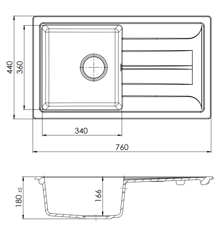 GranitMy Smart εξαιρετικά ρηχός επιτραπέζιος νεροχύτης γρανίτη μαύρος 76x44cm με αναστρέψιμο στραγγιστήρι 1208957353