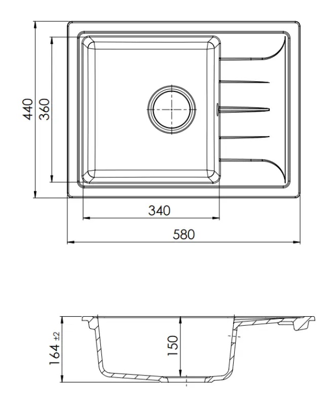 GranitMy Smart επιπρόσθετος ρηχός γρανιτένιος νεροχύτης μαύρου χρώματος 58x44cm με αναστρέψιμο αποστραγγιστικό 1208957354