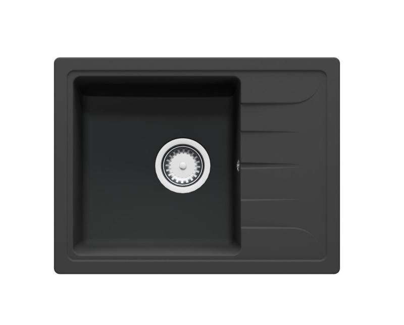 GranitMy Smart επιπρόσθετος ρηχός γρανιτένιος νεροχύτης μαύρου χρώματος 58x44cm με αναστρέψιμο αποστραγγιστικό 1208957354