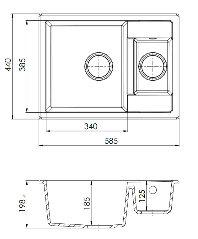 ΓρανίτηςΜου Έξυπνος επιπρόσθετος ρηχός 1,5 νεροχύτης από γρανίτη, μαύρος, 58x44cm 1208957355