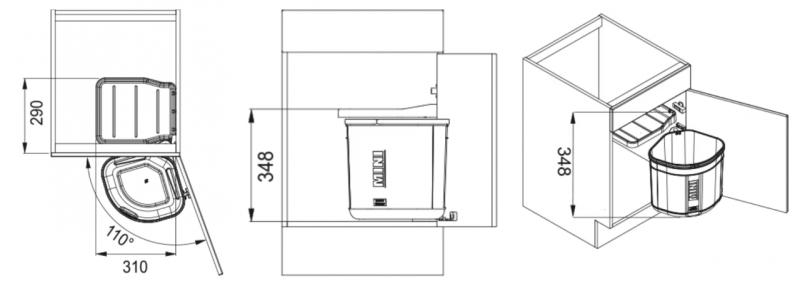 Σύστημα απορριμμάτων Franke Sorter Mini περιστρεφόμενο στην πόρτα κάδος απορριμμάτων 17 λίτρων 1210176518
