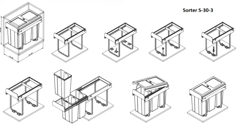 Σύστημα απορριμμάτων εντοιχισμού Garbi Sorter S-30-3 με 3 κάδους απορριμμάτων 10 λίτρων 1208957362