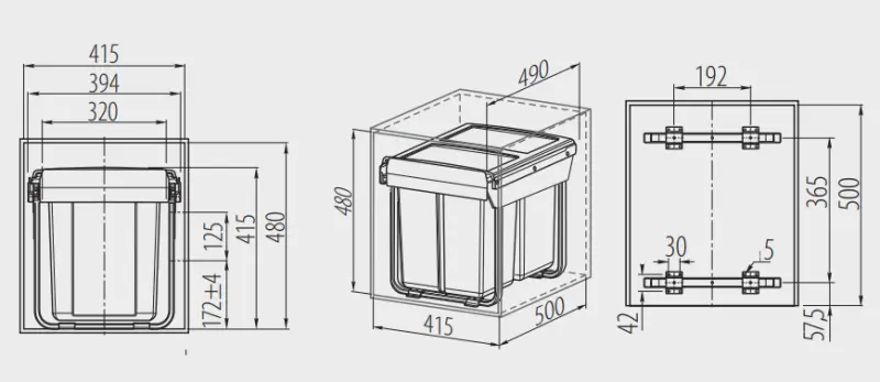 Σύστημα απορριμμάτων εντοιχισμού Garbi Sorter S-45-3 με 3 κάδους απορριμμάτων 1 x 20 και 2 x 10 λίτρων 1208957366