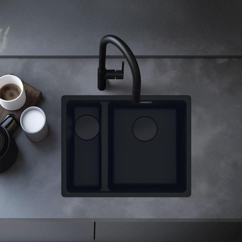 Franke Maris MRG 260/160-34-15 Fragranite black edition ματ μαύρος νεροχύτης επίπεδης εγκατάστασης μεγάλη λεκάνη δεξιά
