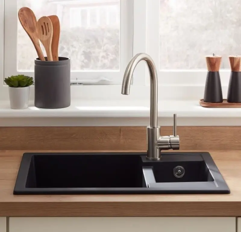 GraniteMy Smart επιπλέον ρηχός 1,5 γρανιτένιος εντοιχισμένος μαύρος νεροχύτης αναστρέψιμος 58x44cm 1208957386