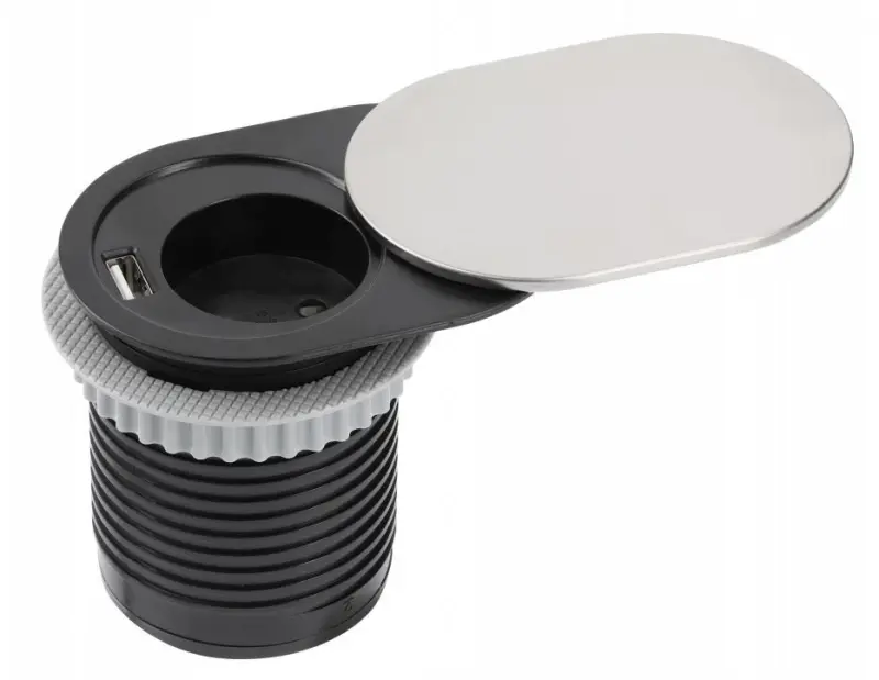 Indux Slide ενσωματωμένη πρίζα κουζίνας σε εργασιακή επιφάνεια με USB C και πρίζα χρώματος ανοξείδωτου χάλυβα 1208957391