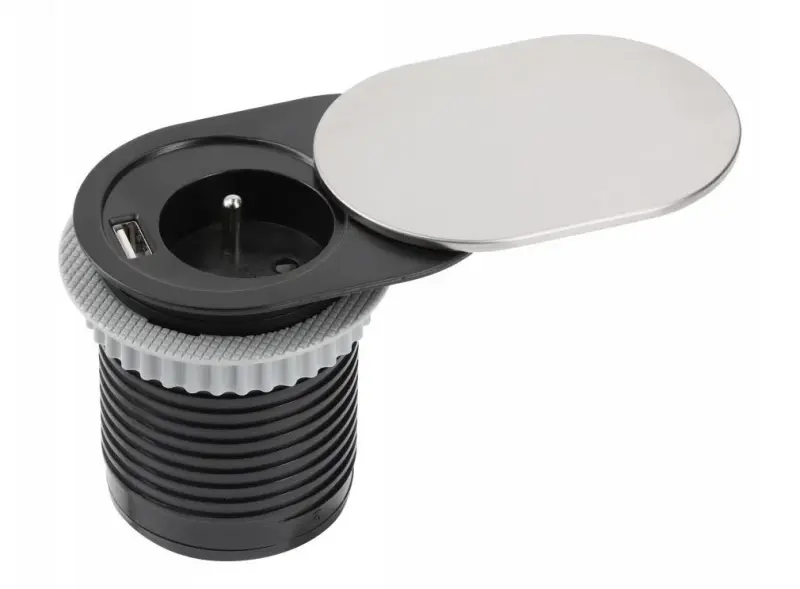 Indux Slide ενσωματωμένη πρίζα κουζίνας Penaarde σε επιφάνεια εργασίας με USB και πρίζα χρώμα ανοξείδωτο χάλυβα 1208957392