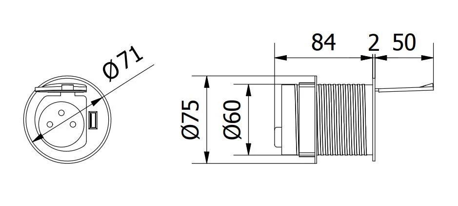 Indux Cover ενσωματωμένη πρίζα αντίστασης γής για εργασιακή επιφάνεια κουζίνας με USB και πρίζα χρώμα ασημί 1208957394
