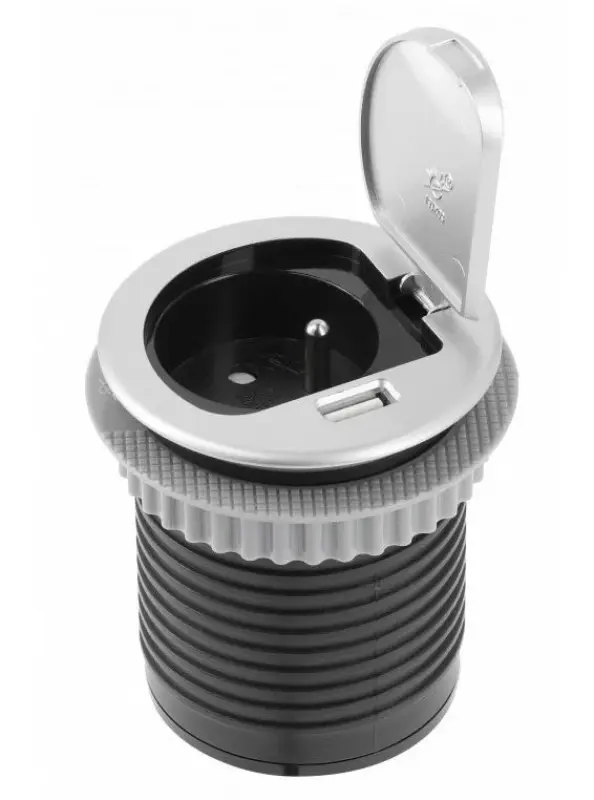 Indux Cover ενσωματωμένη πρίζα αντίστασης γής για εργασιακή επιφάνεια κουζίνας με USB και πρίζα χρώμα ασημί 1208957394