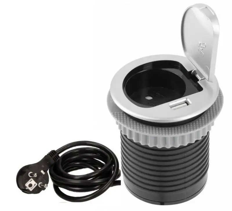 Indux Cover ενσωματωμένη πρίζα αντίστασης γής για εργασιακή επιφάνεια κουζίνας με USB και πρίζα χρώμα ασημί 1208957394