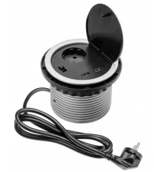 Indux Cover ενσωματωμένη ασημί πρίζα κουζίνας με γείωση στο πάγκο με 2 θύρες USB 1208957397