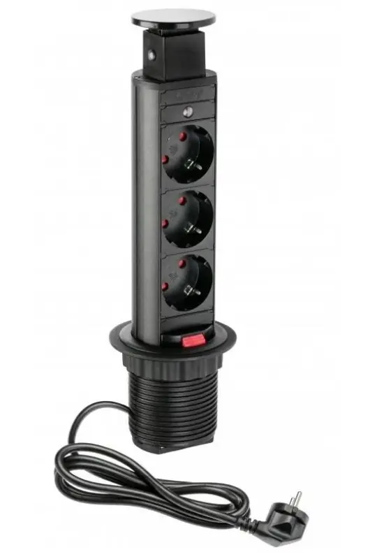 Indux Up & Down μικρή ανασυρόμενη μαύρη πρίζα κουζίνας με γείωση στο πάγκο εργασίας με 3 πρίζες 1208957415