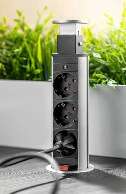 Indux Up & Down μικρή ανασυρόμενη μαύρη πρίζα κουζίνας με γείωση στο πάγκο εργασίας με 3 πρίζες 1208957415