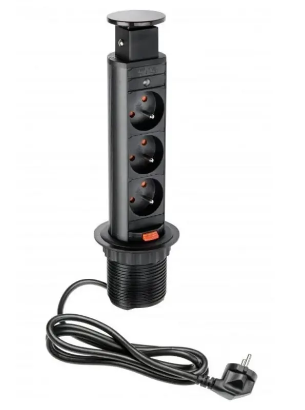 Indux Up & Down μικρή βυθιζόμενη γείωση μαύρης κουζίνας πρίζα σε επιφάνεια εργασίας με 3 πρίζες 1208957417