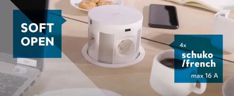 Indux Push ανασυρόμενη πρίζα με γείωση λευκή για την κουζίνα στο πάγκο εργασίας με 4 πρίζες, 2 x USB, 2 x RJ45 και ασύρματη φόρτιση 1208957419