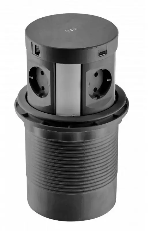 Indux Push ανασυρόμενη πρίζα κουζίνας μαύρη στον πάγκο εργασίας με 4 πρίζες, 2 x USB, 2 x RJ45 και ασύρματη φόρτιση 1208957420.