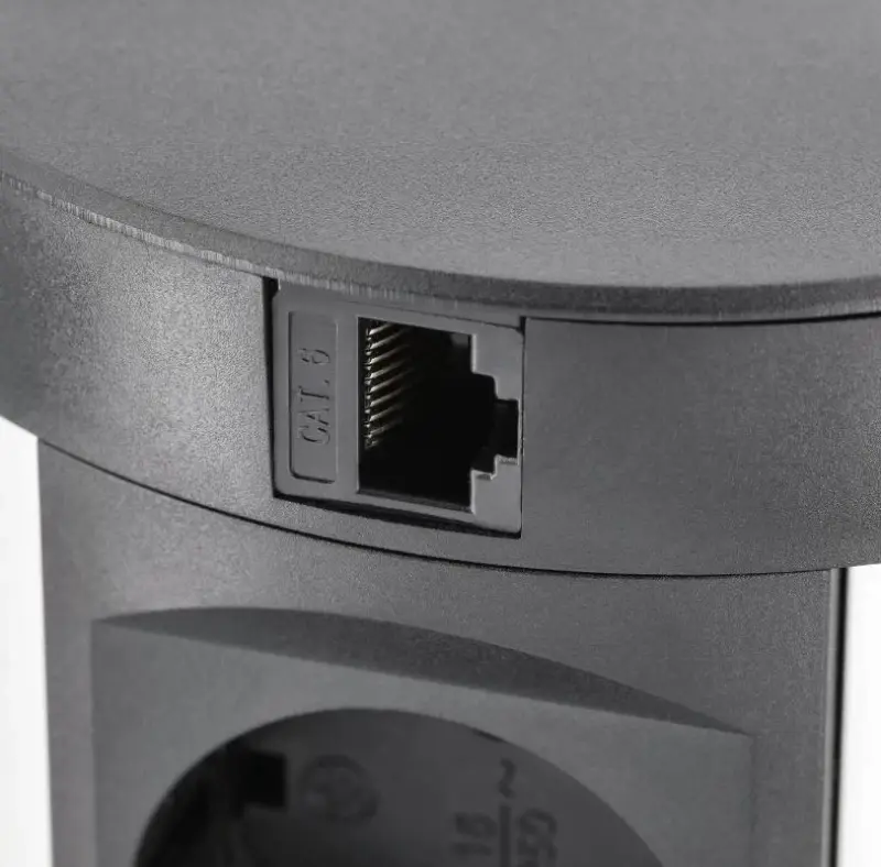 Indux Push ανασυρόμενη πρίζα κουζίνας μαύρη στον πάγκο εργασίας με 4 πρίζες, 2 x USB, 2 x RJ45 και ασύρματη φόρτιση 1208957420.