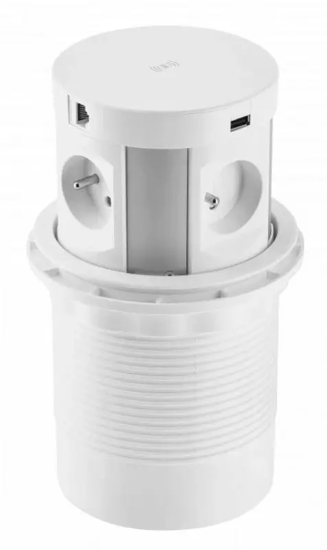 Indux Push αναδυόμενη γείωση λευκής κουζίνας πρίζα σε εργασιακή πλάκα με 4 πρίζες, 2 x USB, 2 x RJ45 και ασύρματη φόρτιση 1208957422